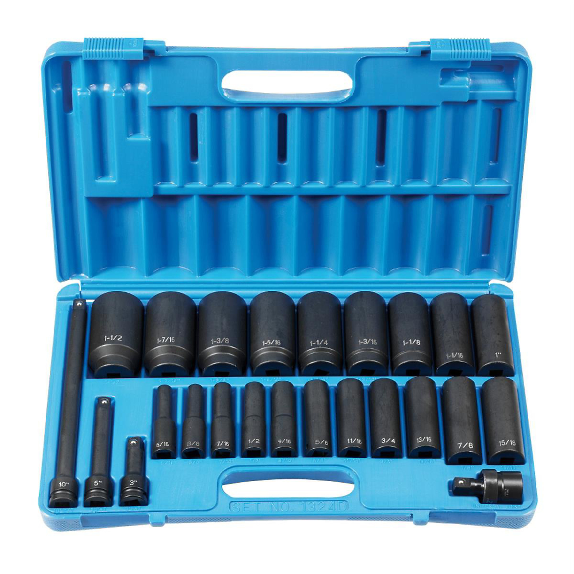 Grey Pneumatic Deep Socket Set — 1/2in. Drive, 24-Piece, 6-Point, Chrome-Molybdenum Steel, Model# GRE1324D